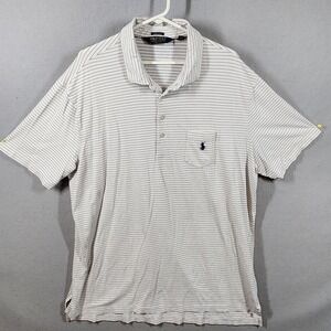 Polo Golf Ralph Lauren Polo Shirt‎ Mens 2XL White Navy Stripe Stretch Lisle Golf